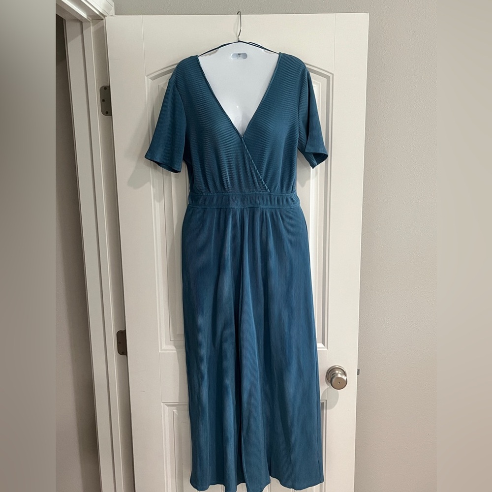 ASTR The Label Short-Sleeved Wide-Legged Ribbed Jumpsuit
